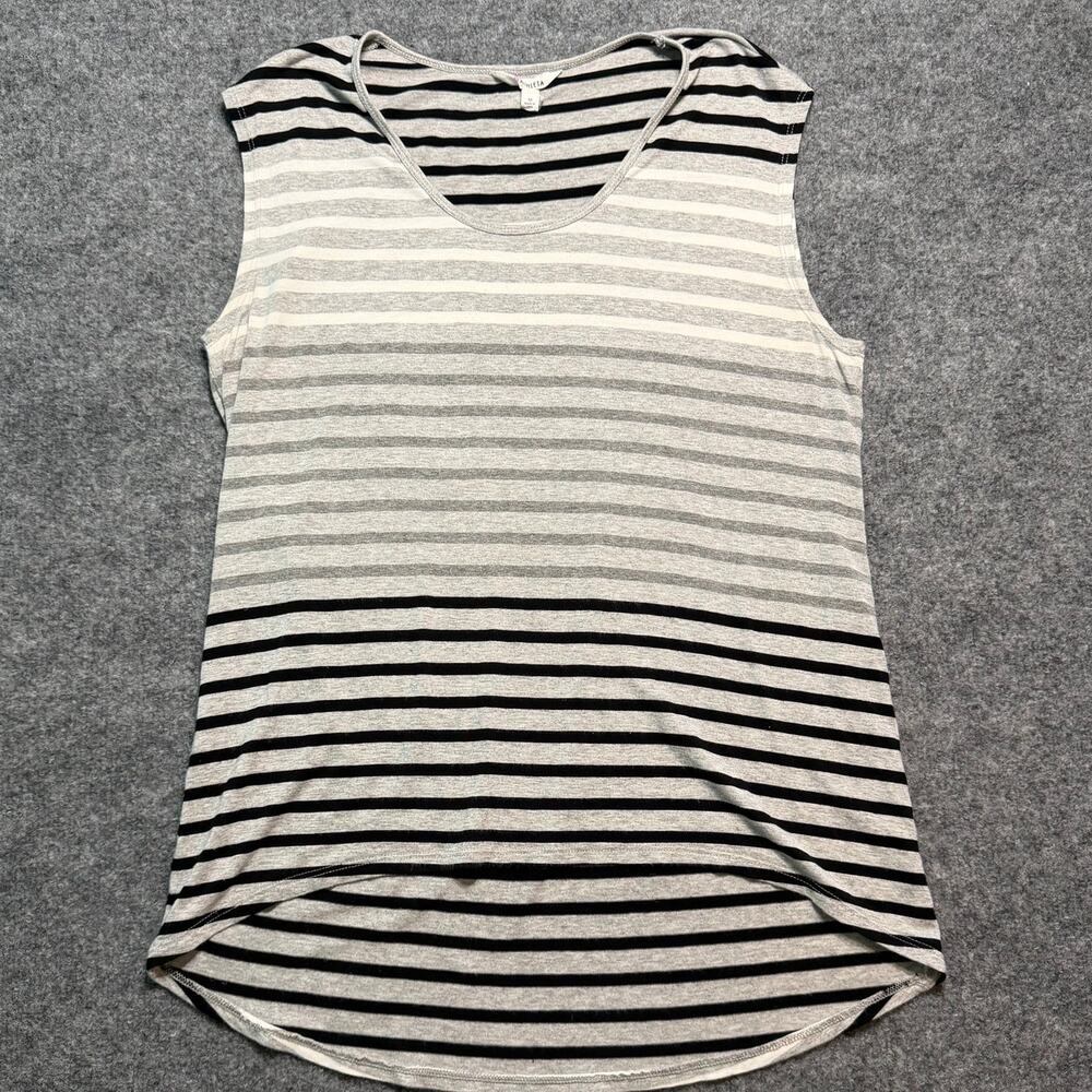 Athleta Striped Sleeveless Tank Top M Gray Black White Hi-Low Hem